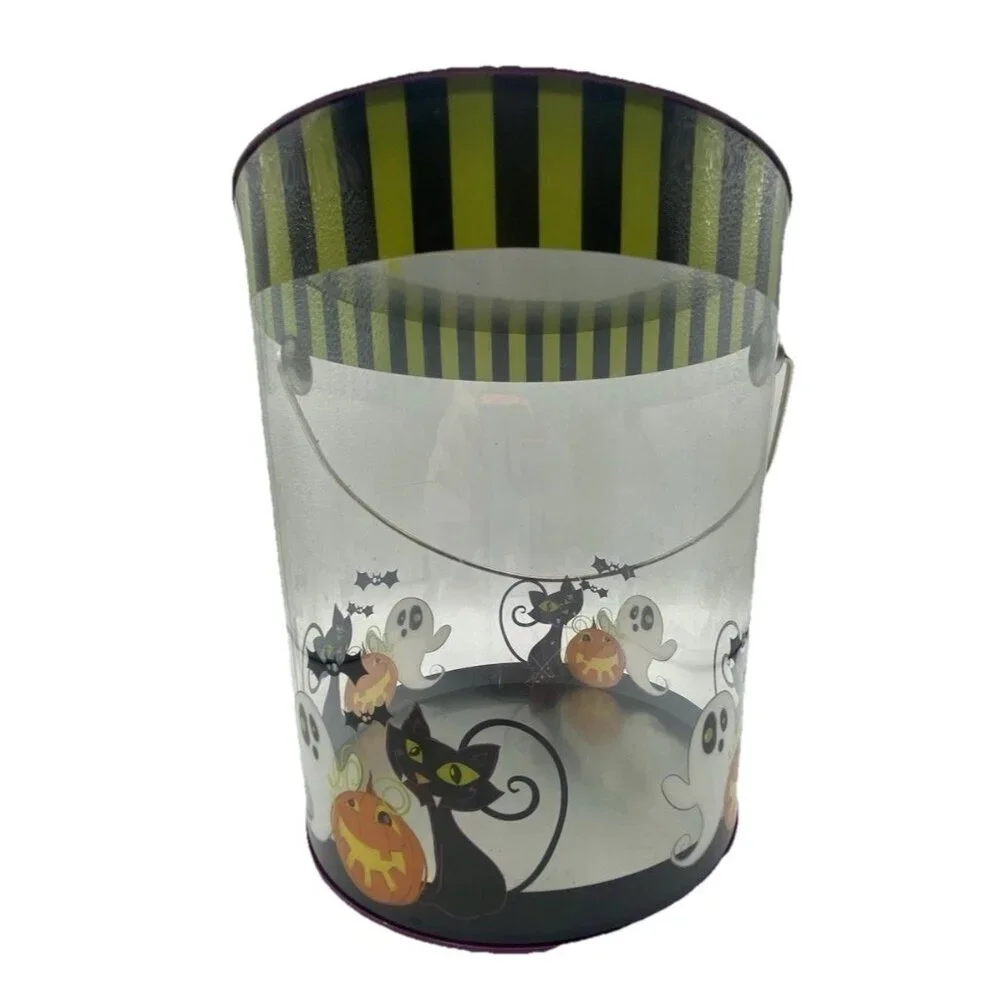 Halloween Gift Bucket Pail Trick or Treat Pumpkin Ghost Black Cat Container